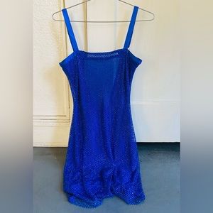MESHKI Low Back Diamante Mesh Mini Dress - Cobalt Blue  - SEQUIN MINI DRESS